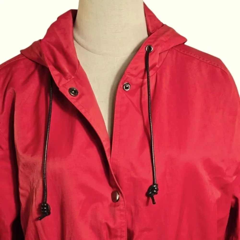 BDG Nylon Red Hooded Rain Jacket
